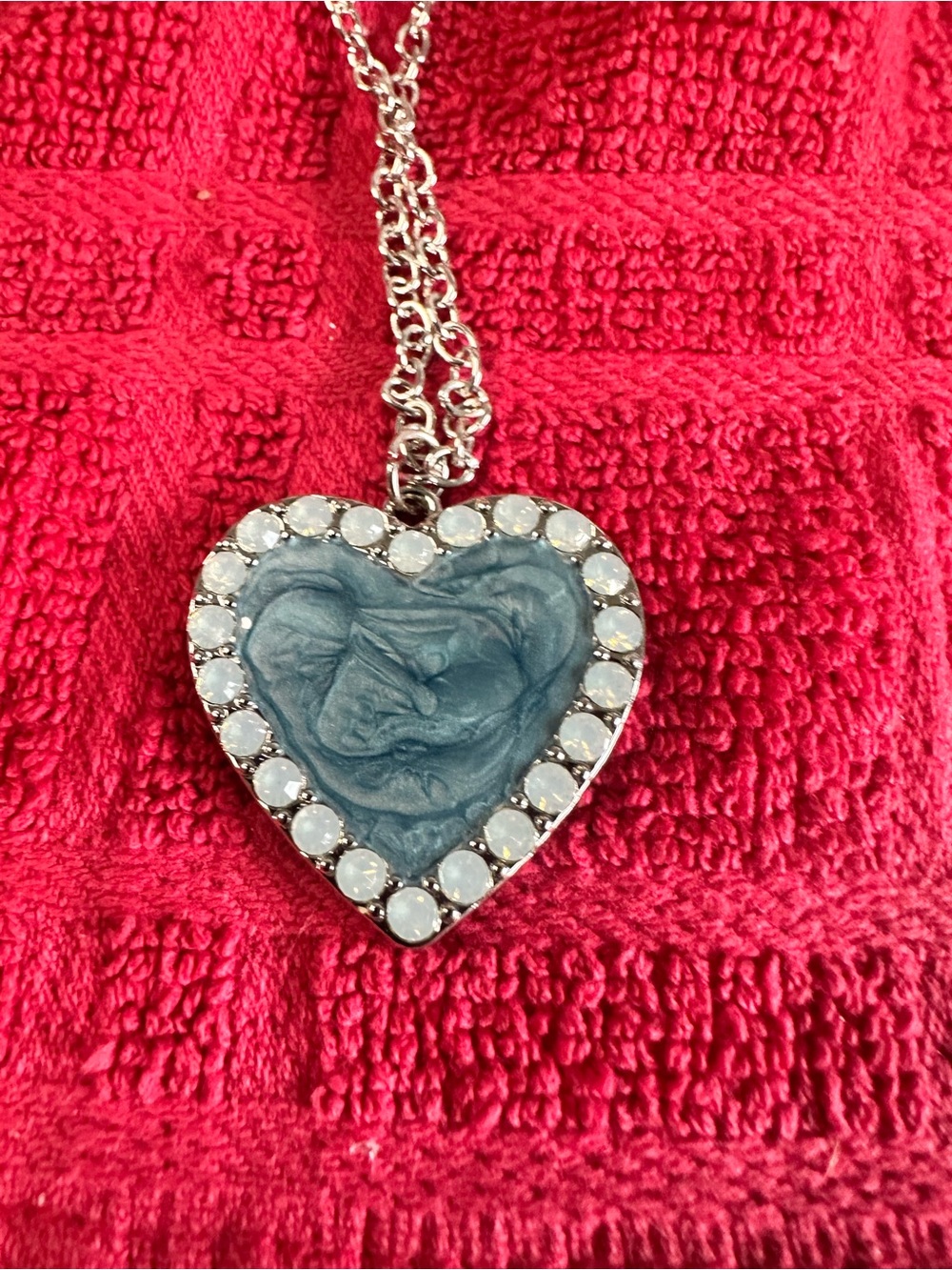 Blue Heart Pendant Necklace with Crystal Halo